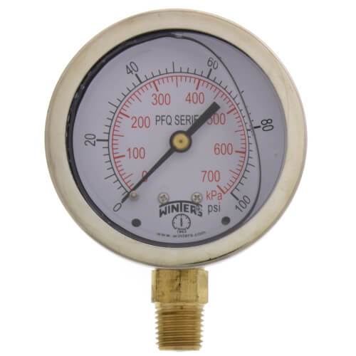 Winters PFQ Series SS Liquid Filled Gauge 0-100 psi/kPa