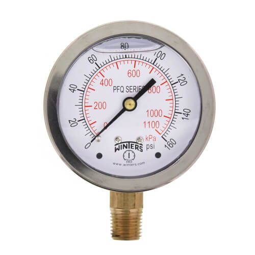 Winters PFQ Series SS Liquid Filled Gauge 0-160 psi/kPa