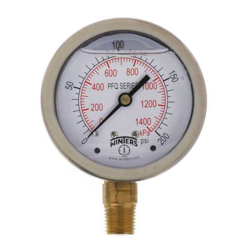 Winters PFQ Series SS Liquid Filled Gauge 0-200 psi/kPa