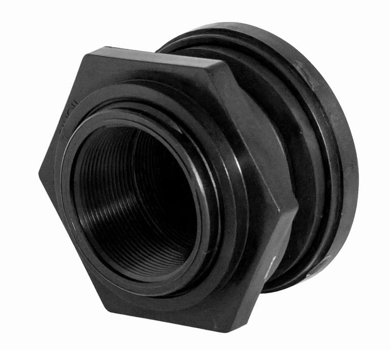 Poly Bulkhead Fitting - BUNA O-Ring - FPT x FPT - 1/2" (150/Cs)