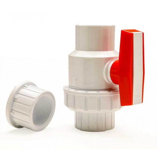 PVC Single Union Ball Valve - White - FPT x Socket/FPT - 1-1/2"