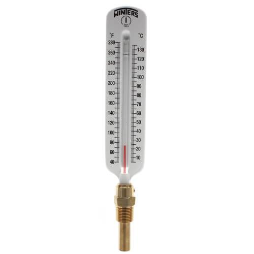 Winters TSW Series Hot Water Thermometer, 8 Scale, Straight, 40-280 F