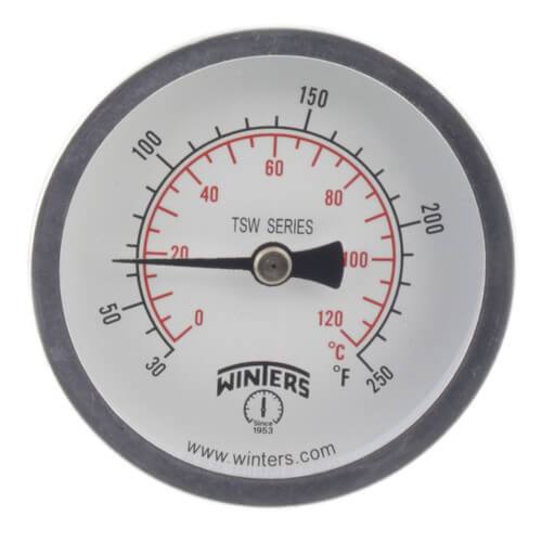 Winters TSW Series Hot Water Thermometer w/ Well, 2.5" Dial, 30-250 F/C